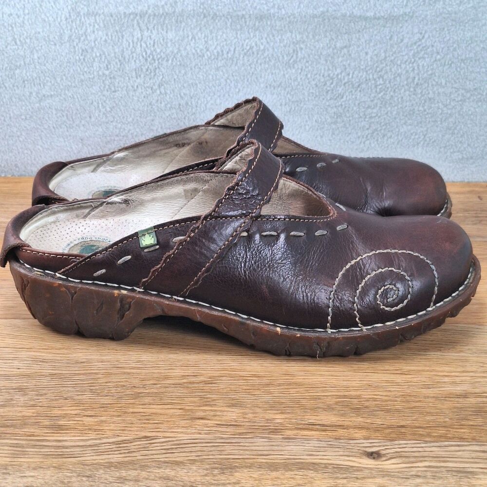 El Naturalista Yggdrasil Women's 10 EU 41 Leather Clogs Brown Handmade Spain